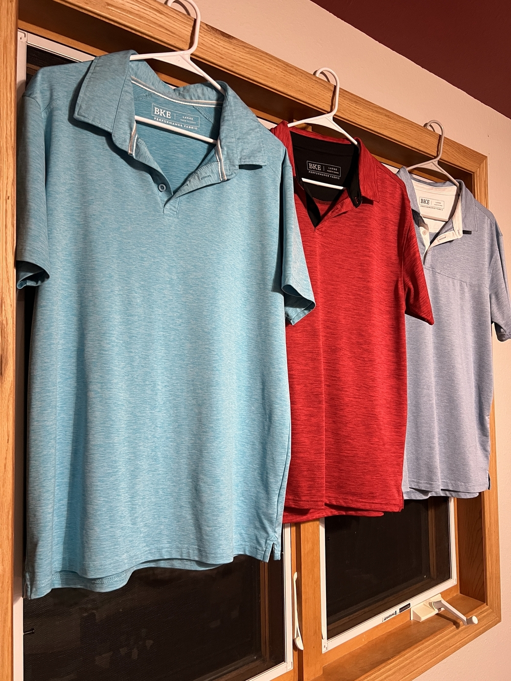 BKE Men’s Polo Trio in Aqua, Red, and Light Blue